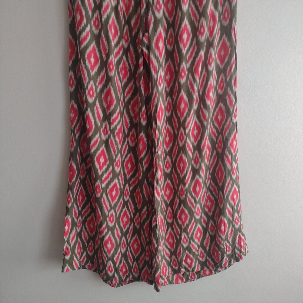 Anthropologie Lilka Wide-Leg Printed Pants M Red Olive Green Boho Ikat Casual - Picture 8 of 11